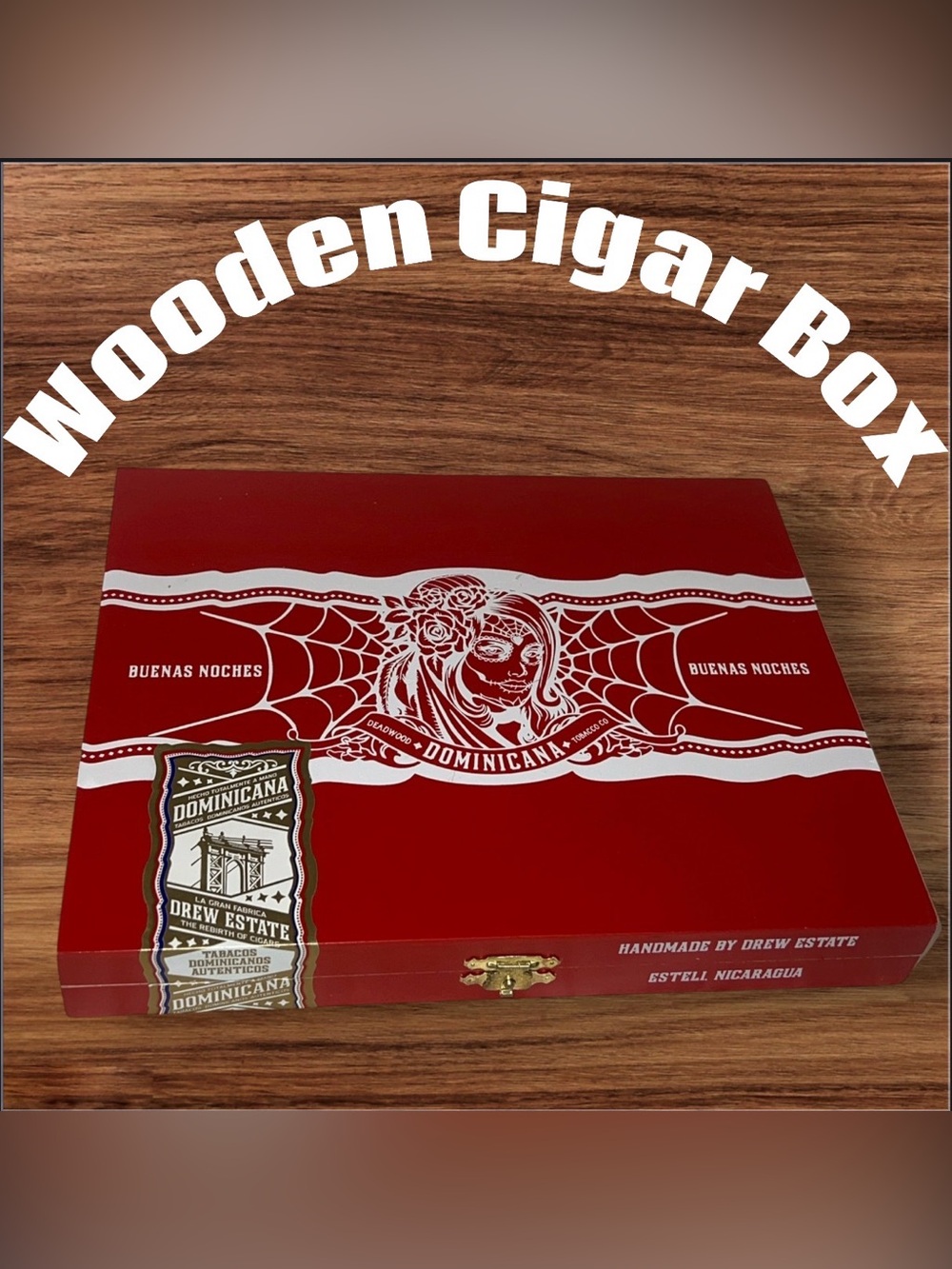 Empty Dominicana Drew Estate Deadwood Red Wooden Cigar Box